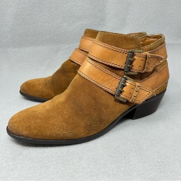 $169 Sam Edelman Women’s 7M Pippen Brown Suede Leather Chelsea Ankle Zip Booties - Picture 1 of 14